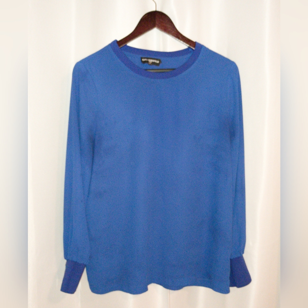 Karl Lagerfeld Paris royal blue long sleeves blouse size Medium 100% Polyester